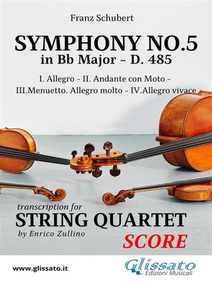 cover image of String Quartet--Symphony No.5 by Schubert (Score)